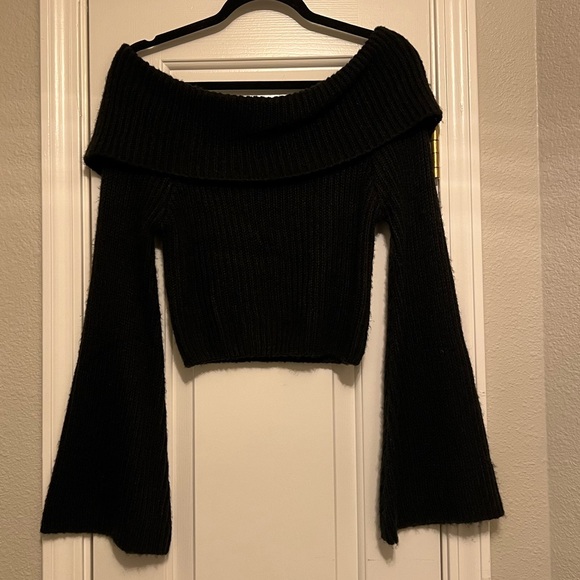 HYFVE Sweaters - HYFVE bell sleeve off-the-shoulder ribbed sweater